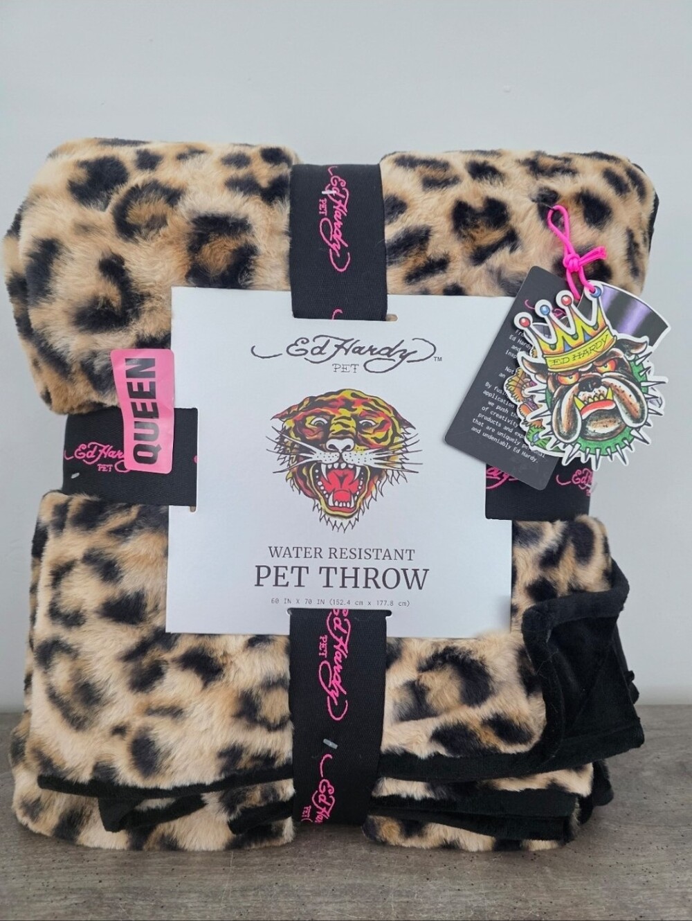 Ed Hardy Water Resistant Pet Throw Blanket Leopard Print